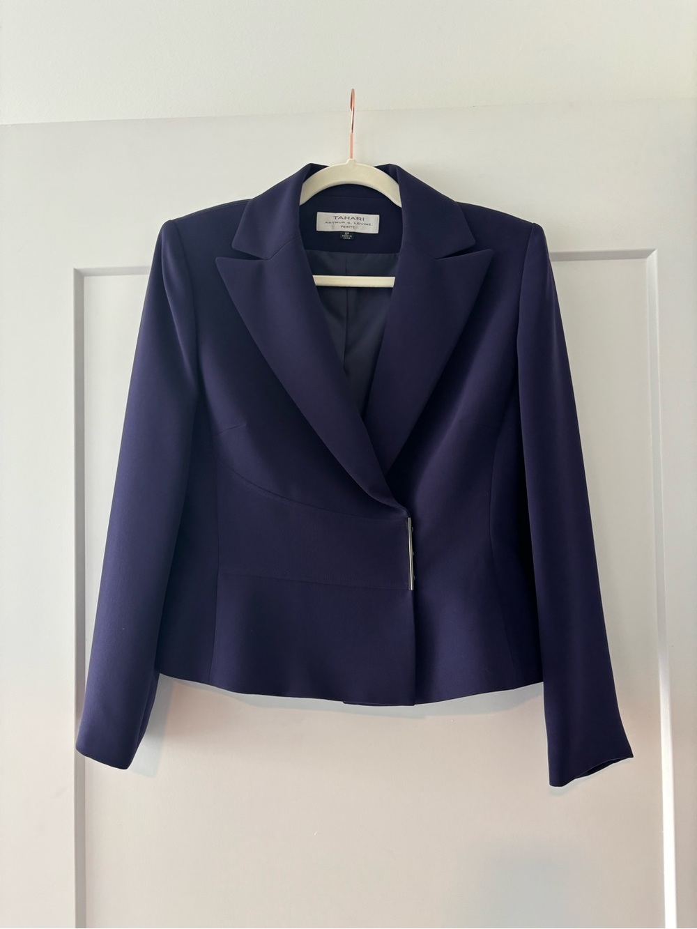 Tahari Womens Navy Structured One-Button Blazer